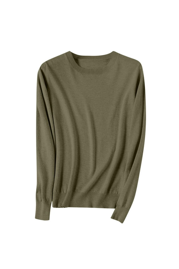 Womens Soft Sweaters Tops Crewneck Cotton Knit Base Pullover Solid Color Long Sleeve Casual Fall Winter Clothes (L, Army Green)