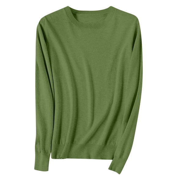 Womens Soft Sweaters Tops Crewneck Cotton Knit Base Pullover Solid Color Long Sleeve Casual Fall Winter Clothes (L, Green)