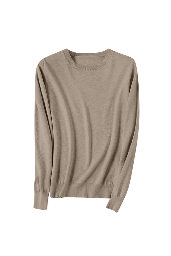 Womens Soft Sweaters Tops Crewneck Cotton Knit Base Pullover Solid Color Long Sleeve Casual Fall Winter Clothes (S, Khaki)