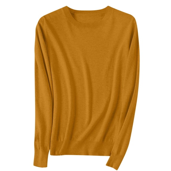 Womens Soft Sweaters Tops Crewneck Cotton Knit Base Pullover Solid Color Long Sleeve Casual Fall Winter Clothes (XL, Yellow)
