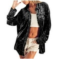 thumbnail image 1 of Womens Soft Velvet Shirt Jacket Chest Pockets Long Sleeve Lapel Collar Button Up Flannels Vintage Outfit Outwear (Small, Black), 1 of 5