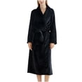 thumbnail image 1 of Womens Soft Warm Robe, Fleece Thick Long Sleeve Bathrobe, Unisex Fall Winter Flannel Pajamas Robes with Pockets Black XXL, 1 of 5