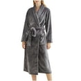 thumbnail image 1 of Womens Soft Warm Robe, Fleece Thick Long Sleeve Bathrobe, Unisex Fall Winter Flannel Pajamas Robes with Pockets Gray XL, 1 of 5