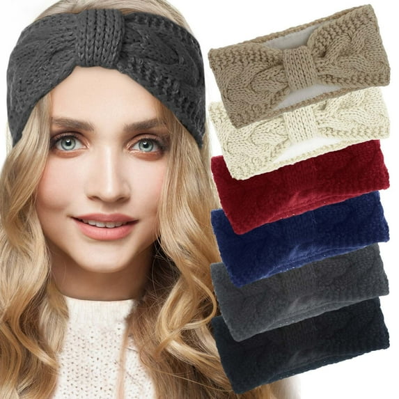 Womens Soft Winter Head Warmer Cable Knit Headband Warm Fuzzy Chunky Fleece Lined Knitted Stretchy Ear Warmer Headwrap for Cold Nights Charcoal Gray