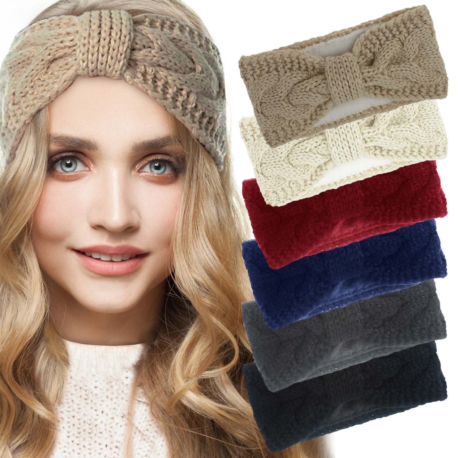 Womens Soft Winter Head Warmer Cable Knit Headband Warm Fuzzy