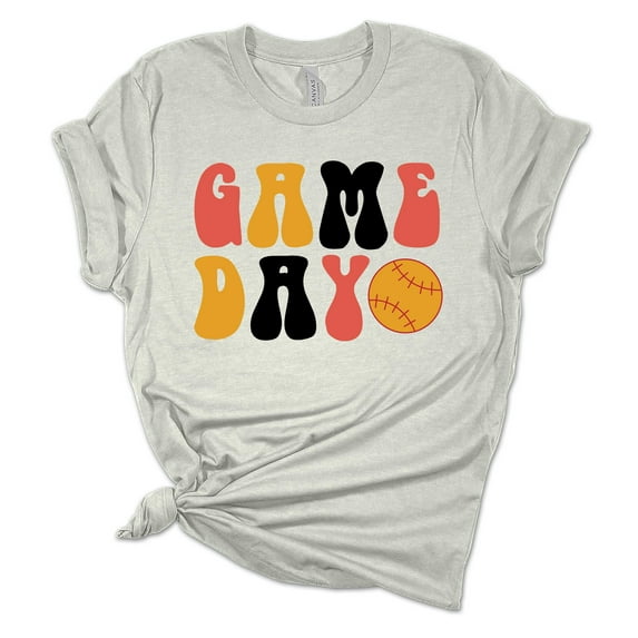 Womens Softball Tshirt Game Day Retro Softball Mom Short Sleeve T-shirt-Athletic Heather-xl