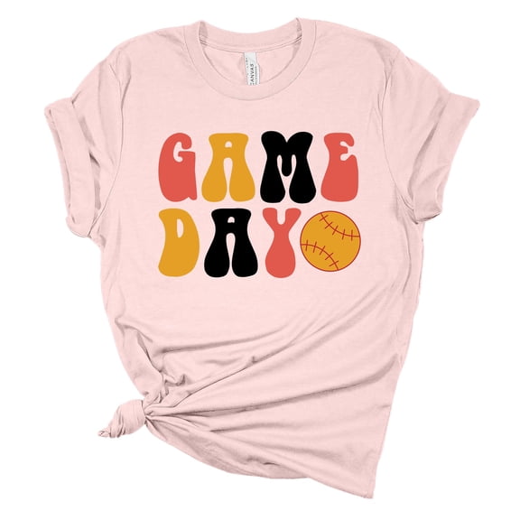 Womens Softball Tshirt Game Day Retro Softball Mom Short Sleeve T-shirt-Soft Pink-xxl