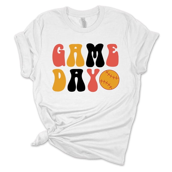 Womens Softball Tshirt Game Day Retro Softball Mom Short Sleeve T-shirt-White-4xl