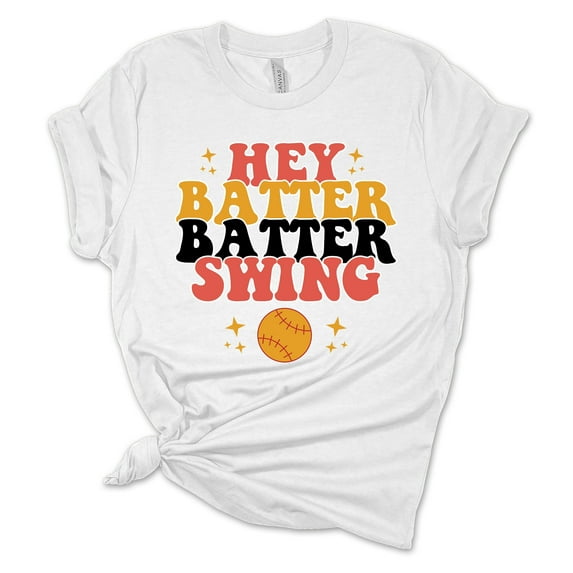 Womens Softball Tshirt Hey Batter Batter Swing Softball Mom Short Sleeve T-shirt-White-xl