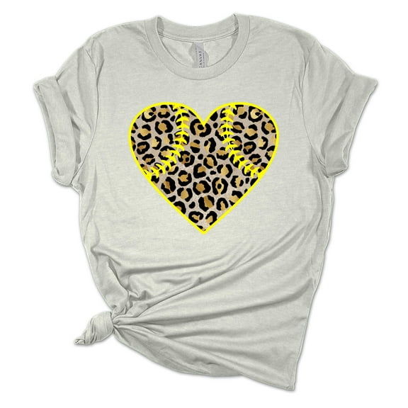 Womens Softball Tshirt Leopard Heart Softball Mom Short Sleeve T-shirt-Athletic Heather-6xl