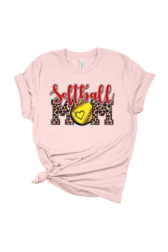 Womens Softball Tshirt Leopard Print Softball Mom Short Sleeve T-shirt-Soft Pink-4xl