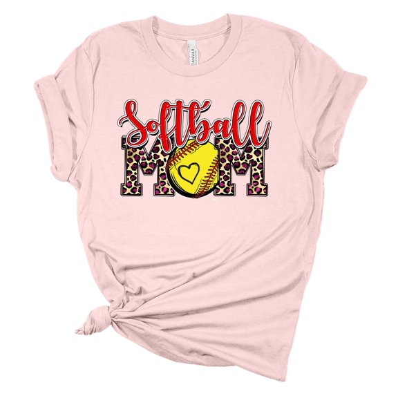 Womens Softball Tshirt Leopard Print Softball Mom Short Sleeve T-shirt-Soft Pink-large