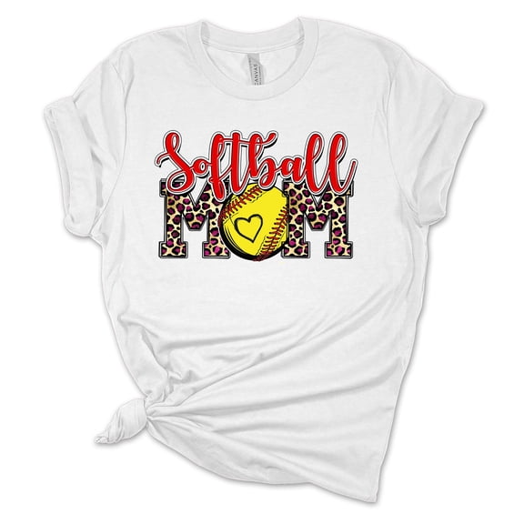 Womens Softball Tshirt Leopard Print Softball Mom Short Sleeve T-shirt-White-medium