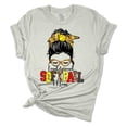 thumbnail image 1 of Womens Softball Tshirt Messy Bun Proud Softball Mom Short Sleeve T-shirt-Athletic Heather-small, 1 of 1
