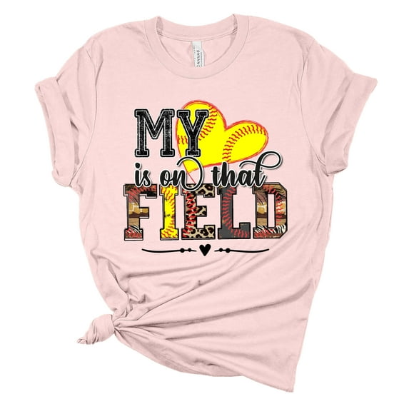 Womens Softball Tshirt My Heart Is On That Field Softball Mom Short Sleeve T-shirt-Soft Pink-5xl