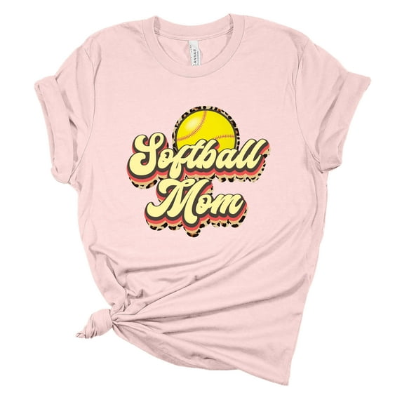 Womens Softball Tshirt Retro Softball Mom Short Sleeve T-shirt-Soft Pink-xxxl