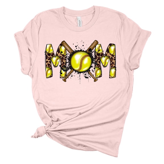 Womens Softball Tshirt Softball Bats Softball Mom Short Sleeve T-shirt-Soft Pink-large