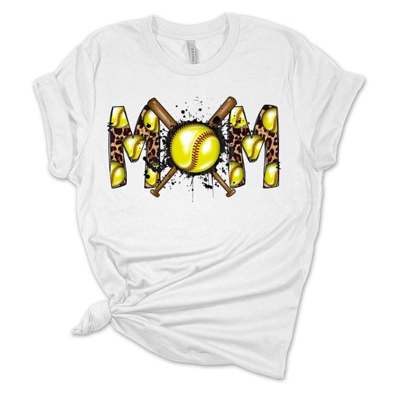 Womens Softball Tshirt Softball Bats Softball Mom Short Sleeve T-shirt-White-xl