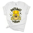 thumbnail image 1 of Womens Softball Tshirt Softball Vibes Happy Face Softball Mom Short Sleeve T-shirt-White-large, 1 of 1