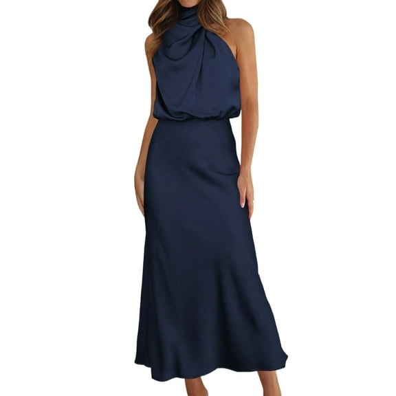 Womens Solid Asymmetrical Neck Satin Dress A Line Dresses For Women