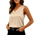 thumbnail image 1 of Womens Solid Blouses Silk Satin Tank Tops V Neck Casual Camisoles Sleeveless Business Work Blouse Dressy Spring Summer Comfy Shirts, 1 of 7