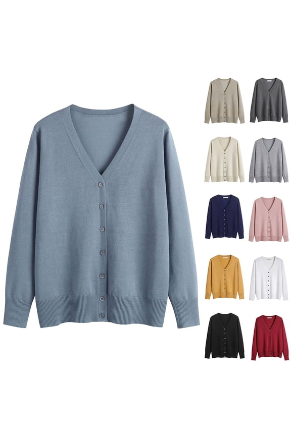 Womens Solid Button Front Cardigan Mercerized Cotton Loose Fit Comfort Sweater