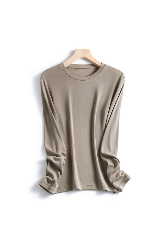 Womens Solid Casual O Neck Inside And Outside Wear Threaded T Shirt Base Top Cute Summer Tops Women's T Shirt Short Sleeve Long Sleeved Women's Shirts Clothes Hide Tummy Long Sleeves Shirt Women Long