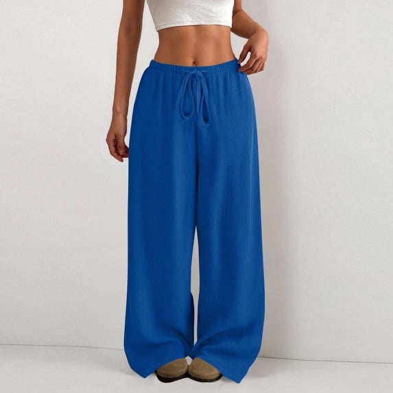 Womens Solid Casual Pants Straight Leg Lightweight Loose Trousers with Pockets