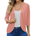 thumbnail image 1 of Womens Solid Coloe Cardigan Flowy Loose Outerwear 3/4 Sleeve Shrugs Summer Beach Lightweight Cardigan, 1 of 8