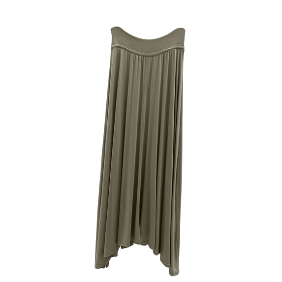 Womens Solid Color Basic Stretch Slinky Fold Over Waist Drawstring Long Midi Skirt Summer Army Green