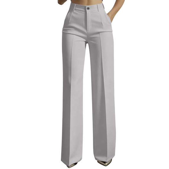 Womens Solid Color Business Casual Work Pants Dress office Trousers Slacks with Pockets Gray XL(XL)