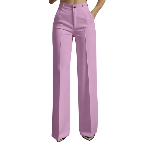 Womens Solid Color Business Casual Work Pants Dress office Trousers Slacks with Pockets Pink M(M)