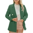 thumbnail image 1 of Womens Solid Color Button Blazer, Structured Turndown Collar Long Sleeve Shirt With Pockets For Work/Weekend Versatility Army Green S, 1 of 6