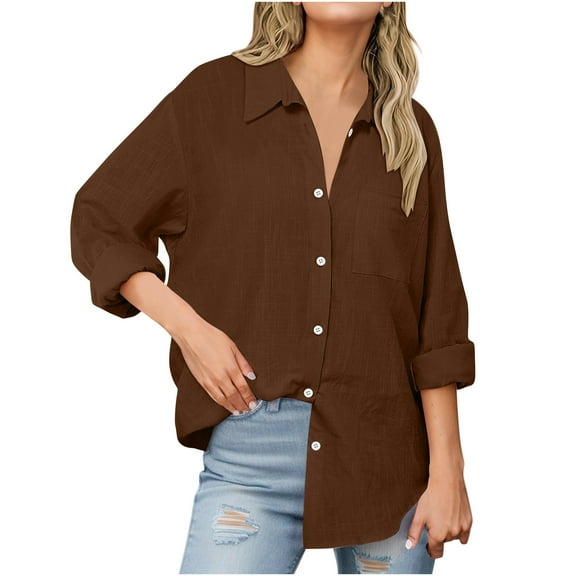 Tsesme Lapel Collar Button up Long Sleeve Shirt, Blouses & Tops, Women's