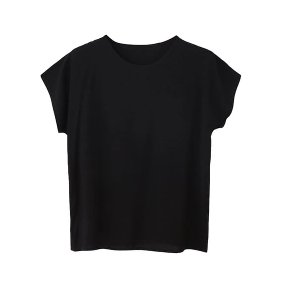 Womens Solid Color Cap Sleeve Blouses T-Shirt Casual Crew Neck Loose Fit Basic Shirts Tank Tops for Summer Black