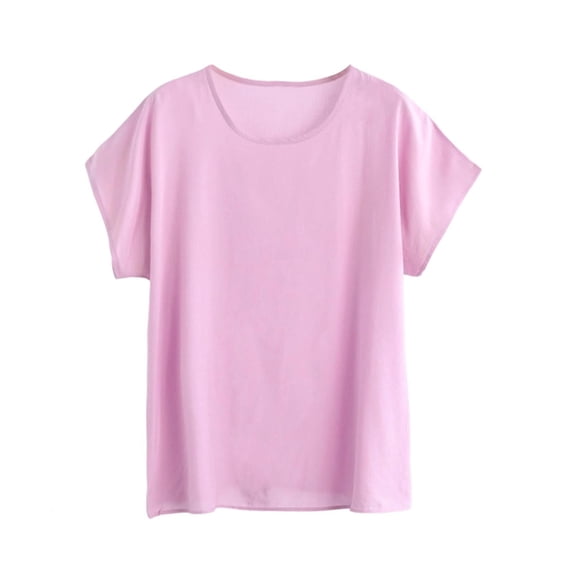 Womens Solid Color Cap Sleeve Blouses T-Shirt Casual Crew Neck Loose Fit Basic Shirts Tank Tops for Summer Purple