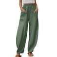 thumbnail image 1 of Womens Solid Color Casual Pants Trousers Elastic Waist Pockets Wide Leg Trousers, 1 of 2