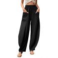 thumbnail image 1 of Womens Solid Color Casual Pants Trousers Elastic Waist Pockets Wide Leg Trousers, 1 of 4