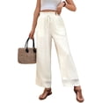 thumbnail image 1 of Womens Solid Color Casual Straight Leg Elastic Waist Pants Comfortable Trousers Cream White L, 1 of 9