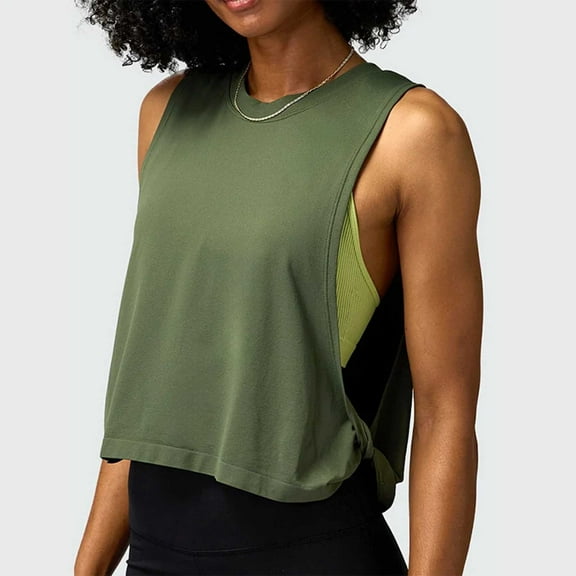 Womens Solid Color Casual Yoga Hollow Out Cover Shirt Round Neck Sports Top Summer Workout Blouse