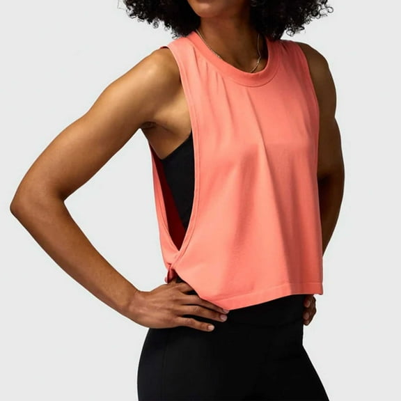 Womens Solid Color Casual Yoga Hollow Out Cover Shirt Round Neck Sports Top Summer Workout Blouse