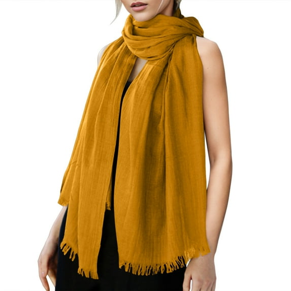 Womens Solid Color Cotton And Linen Scarf For All Season Beach Strip Scarf