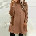 thumbnail image 1 of Womens Solid Color Crewneck Pullover Fluffy Sweatshirts Winter Warm Loungewear Tops with Pockets Brown L, 1 of 6