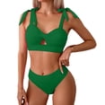 thumbnail image 1 of Womens Solid Color Cross Front Bikini Sets Modest Bathing Suit Two Piece Swim Suits with Drawstring Green XL(XL), 1 of 5