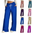 thumbnail image 1 of Swuxness Women Full Length Pants Stylish Solid Color Print Drawstring Wide Leg Basic Pants Garment, 1 of 4