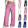 thumbnail image 1 of Swuxness Women Full Length Pants Trendy Solid Color Print Drawstring Wide Leg Casual Garment, 1 of 4