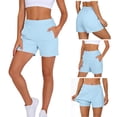 thumbnail image 1 of Womens Solid Color Elastic Waist Casual Half Shorts With Pocket Button Sports Zipper Fake Two-piece Shorts, 1 of 9