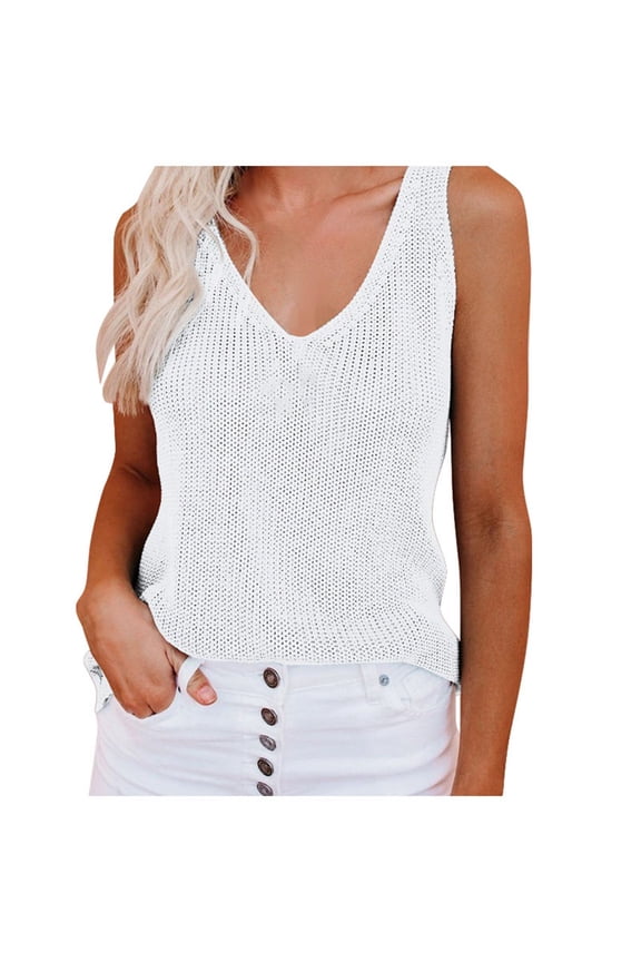 Womens Solid Color Fashionable Suspender Vest Home Ice Silk Knitted Vest Suspender