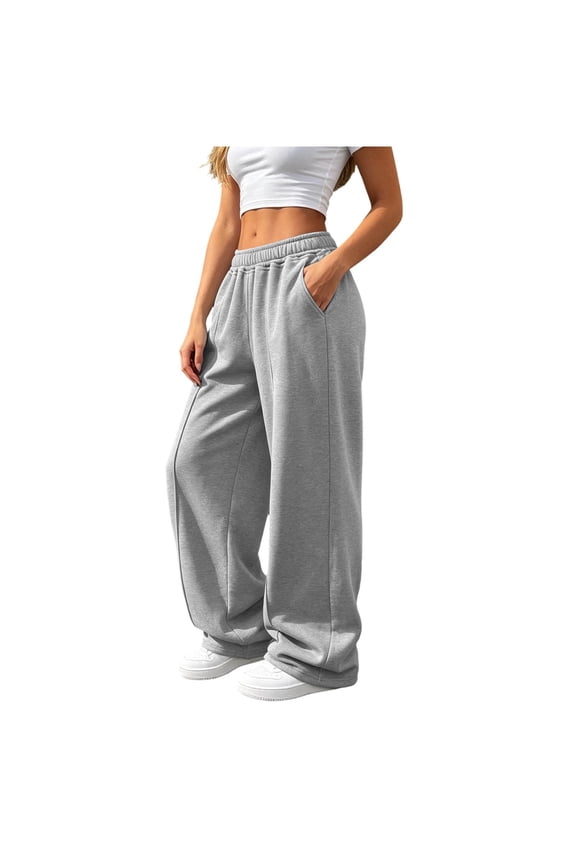 Womens Solid Color Fleece Lined Drawstring Waist Straight Leg Pants Casual Loose Pocket Warm Long Trousers Gray XXXL(XXXL)