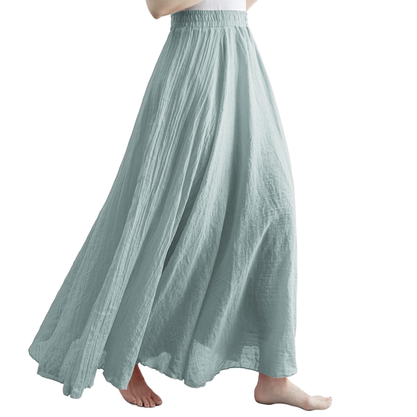 Womens Solid Color Half Skirt Elastic Waist A Line Skirt Long Half 85cm Skirt Solid Color Sleeveless Full Length Shrink to Fit Elastic Waist A line Skirt Gray Walmart